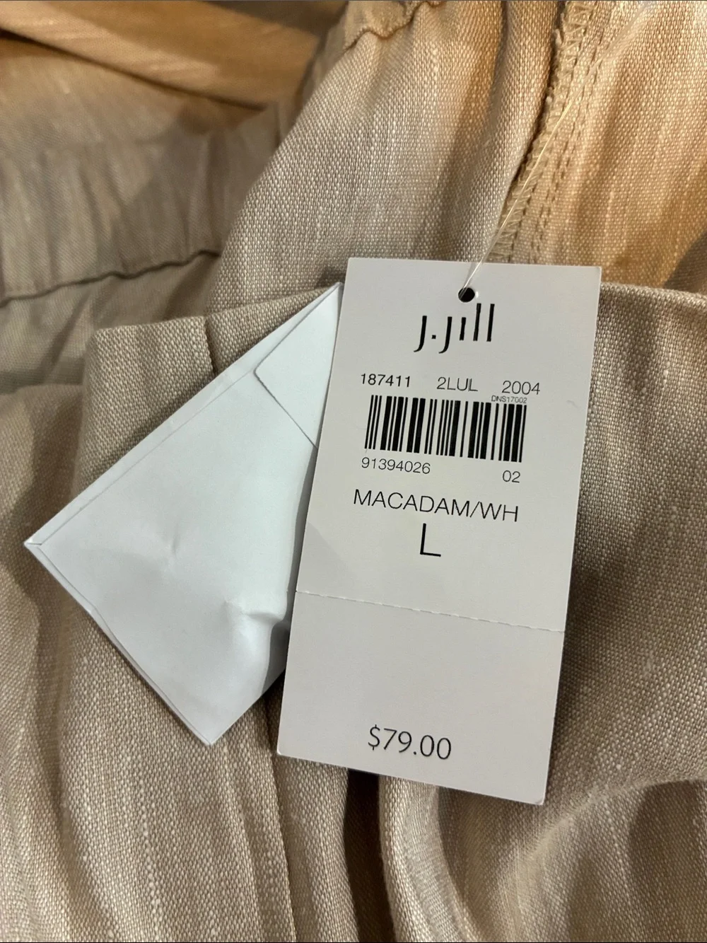 NWT J. Jill Linen Stretch Pants Women’s Large Light Beige Button Ankle Work Wear